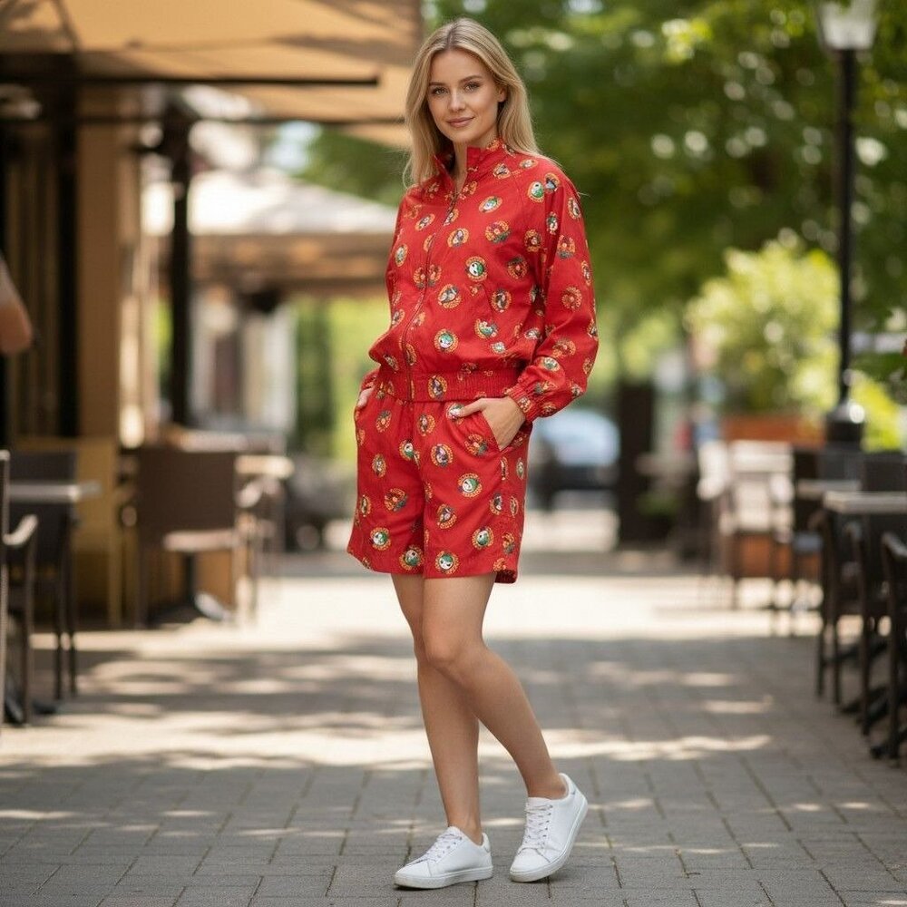 Vintage 1980s Red Golf Print Jacket Shorts Set Evan Picone Cotton